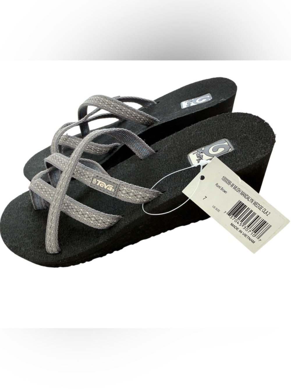 Teva Mush Mandalyn Wedge Ola 2 Sandals Gray Strap Size 7 New